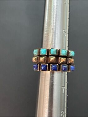Stackable Turquoise and Lapis Square Stone Rings - Women Jewelry